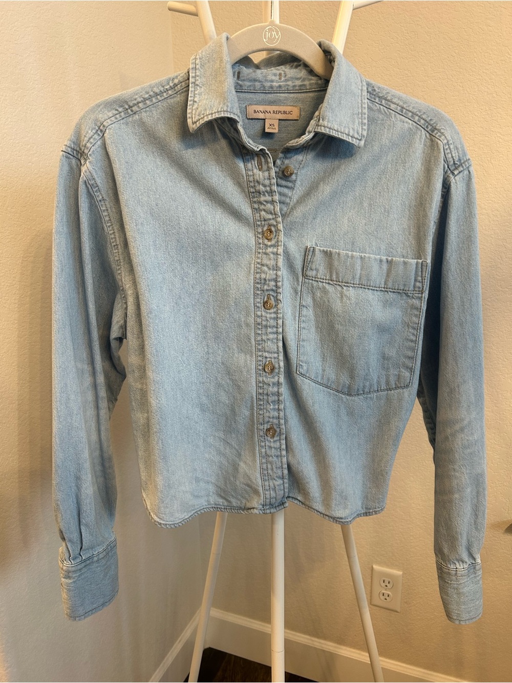 Banana Republic Cropped Light Blue Denim Button-Down Shirt
